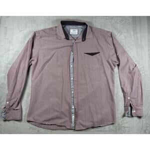 Craft + Flow Red/White Striped Long Sleeve Collard Button Up Mens XL